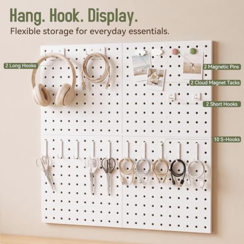Magnetic Metal Pegboard Wall Organizer Kit, 4 Pack 10 x 10 in Panels White - Image 7