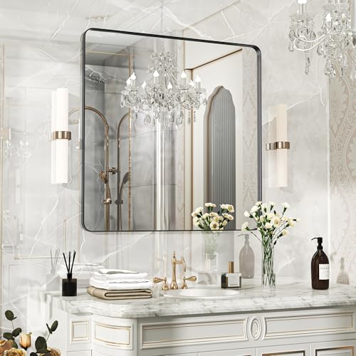 Fun Memories Black Bathroom Mirror 36X36 Inch Bathroom Vanity Mirror, Metal by FunMemories