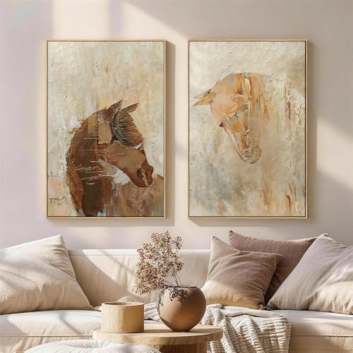 Framed Neutral Abstract Horse 2 Piece Wall Art by Unknown