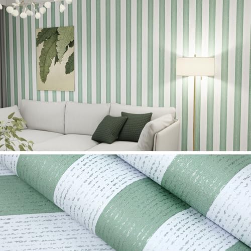 Green Stripe Peel and Stick Wallpaper A Set of 15.7" x 1181" Green and White by Biyoeepeelstickwallpaper