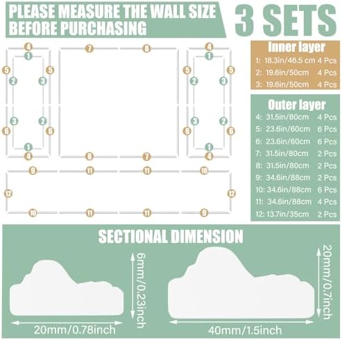 Pangda 3 Set Peel and Stick Wall Molding Kit Panel, 32x47in+63x47in - Image 2
