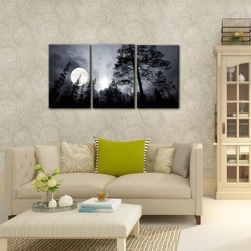Pacimo 3 Pieces Framed Wall Art Decorations Dark Forest Night Landscape - Image 2
