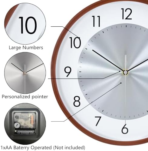 Brown Woodgrain 14Inch Silent Wall Clock Battery Operated Clock - Image 6