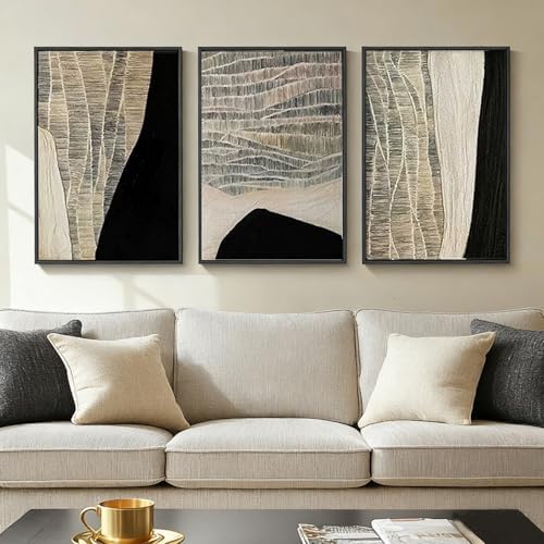 Framed Textured Abstract Living Room Wall Art Set of 3 Piece, Hand-Painted 3D by HUANGXUWEIYI