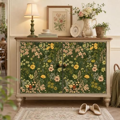 BOKEBEVE Green Wildflower Wallpaper Peel and Stick Boho Floral 17.5 x 118In - Image 4