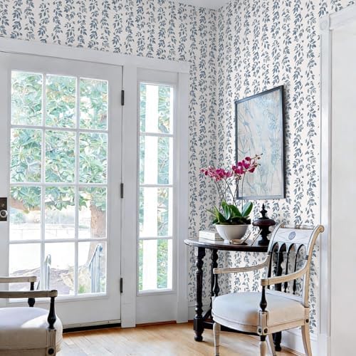 Heroad 17.3''x393'' Blue Wallpaper Vintage Peel and Stick Wallpaper Leaf - Image 5