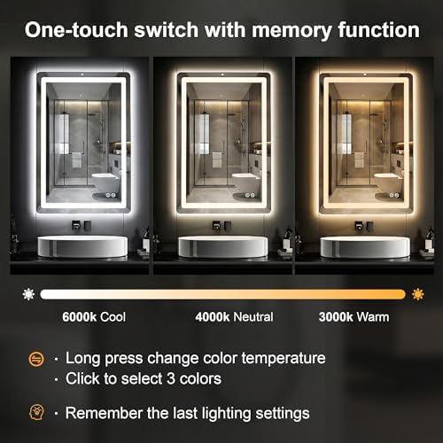 LED Bathroom Mirror with Lights, 24 x 36 Lighted Vanity Wall Mirror - Image 4