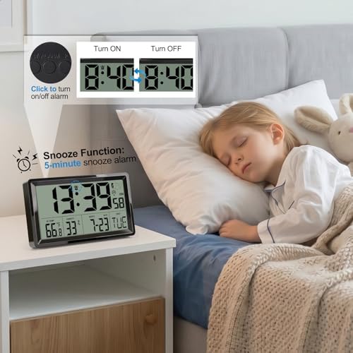 QPEUIM Atomic Clock with Indoor Temp & Humidity, Atomic Wall Clock 8.78 Inch - Image 6