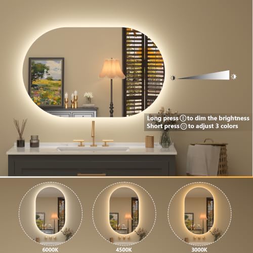 20x32 Inch Oval Backlit LED Bathroom Mirror - Image 3