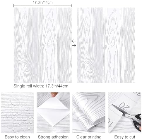 Yun-aeon White and Silver Wood Contact Paper 17.3"x200" Rustic Wooden Peel and - Image 2