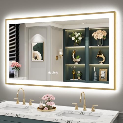 55x30 Gold LED Bathroom Mirror by Awandee