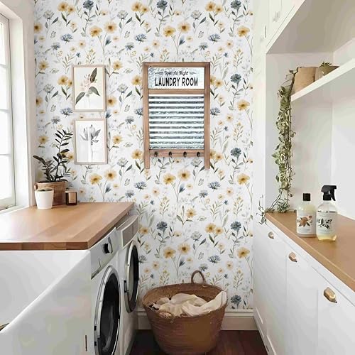 Ismoon Floral Peel and Stick Wallpaper Boho Wallpaper 17.3in x 16.4ft Blue and - Image 5