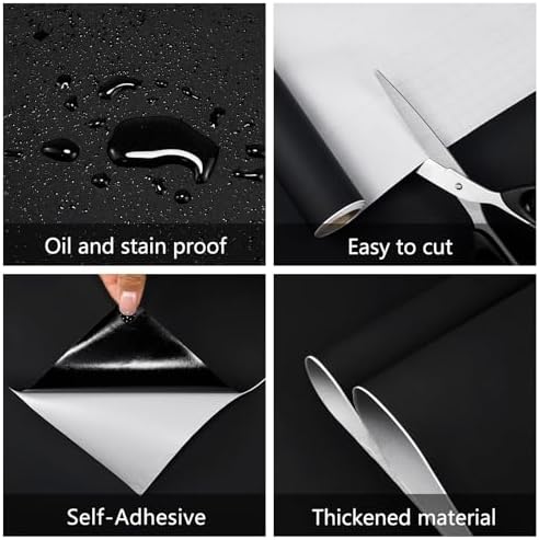 Black Peel and Stick Wallpaper 15.7"x393" Solid Colour Contact Paper Modern - Image 2