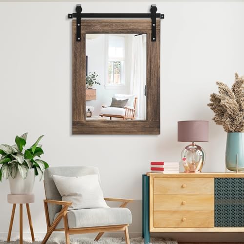 AAZZKANG Large Rectangle Mirror Rustic Wood Hanging Mirror Large 30"x22" - Image 6