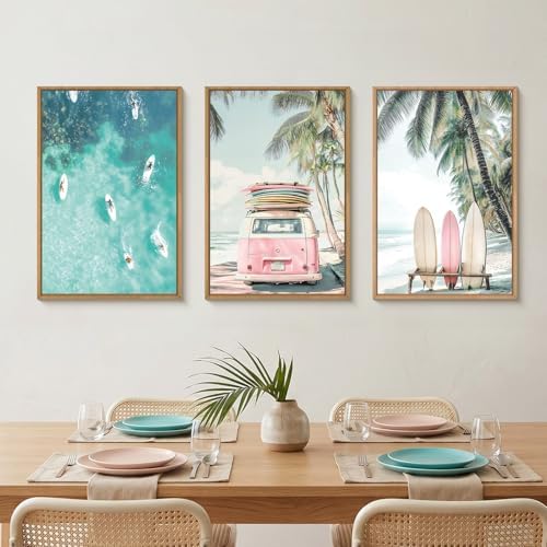 HOURIA Summer Surfboard Beach Framed Canvas Wall Art Set-24"x36"x3 - Image 4