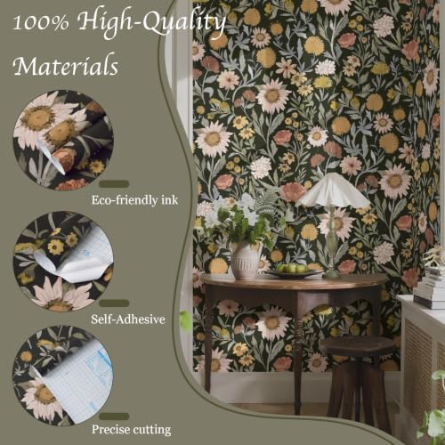 Dimoon Vintage Peel and Stick Wallpaper Boho Dark Floral Contact Paper - Image 2