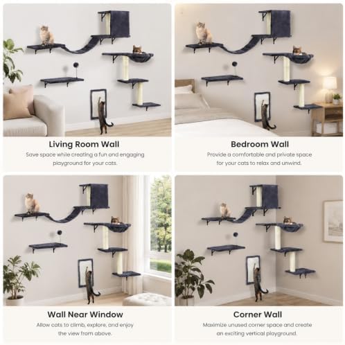 Cat Wall Shelves, Space-Saving Wall-Mounted Cat Climbing Set - Image 7