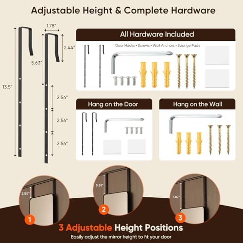 Antok 58"x20" Over the Door Full Length Mirror, Hang or Floor Stand - Image 6