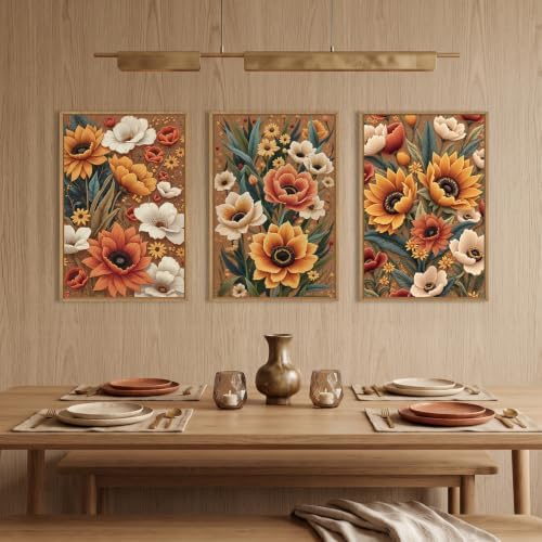 Large Boho Flower Botanical Framed Canvas Wall Art, Abstract Floral Wall Decor - Image 2