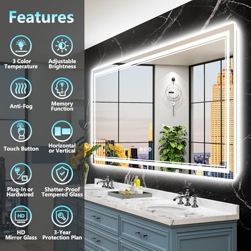 72x36 LED Bathroom Mirror, Backlit & Front Lit Lighted Mirror - Image 2