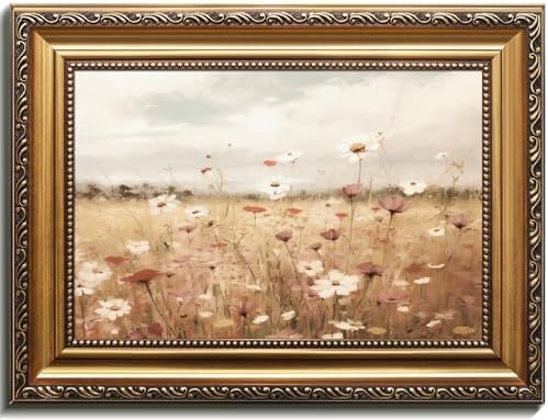 uniro Vintage Gold Framed Wall Art, Vintage Spring Floral Canvas Art Prints by uniro