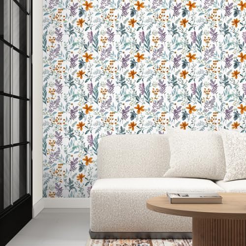 Laatse Vintage Blue Purple Wild Floral Botanical Wallpaper 17.5"x118" - Image 2