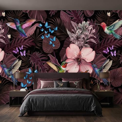 Tropical Botanical Peel and Stick Wallpaper Dark Purple Leaf by Toolhom