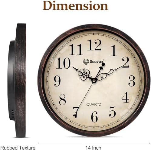 Geevon 14" Retro Battery Operated Wall Clock, Slient Non Ticking - Image 4