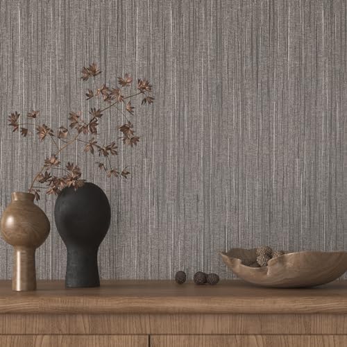 VaryPaper 15.7''x78.7'' Silver Brown Grasscloth Textured Wallpaper Peel and - Image 5
