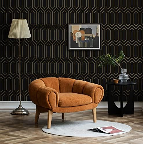 Safiyya 196"x17.3" Gold and Black Peel and Stick Wallpaper Geometric Contact - Image 2