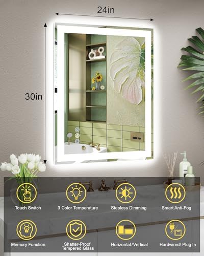 24x30 LED Bathroom Mirror, Separate Front and Back Lights - Image 6