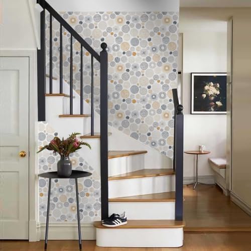 MuralPeel Modern Grey Yellow Geometric Retro Circle Peel and Stick Wallpaper - Image 6
