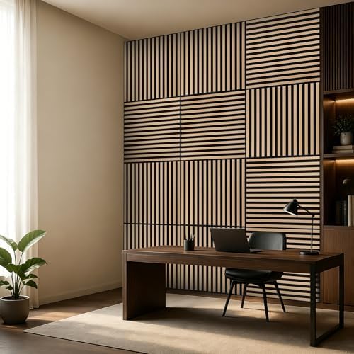 Art3d 6-Pack Acoustic Wood Slat Panel & Ceiling Tile, 2 x 2 ft, Natural Oak - Image 3