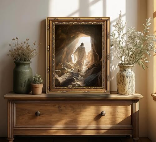 3D Textured Canvas Wall Art Vintage Carved Gold Frame Christian Jesus - Image 5