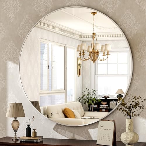 HARRITPURE Round Mirror 30 White Wall Mounted Circle Mirrors by HARRITPUREHome