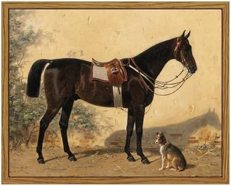 ARPEOTCY Framed Canvas Horse Wall Art, Horse and Dog Art Print by ARPEOTCY