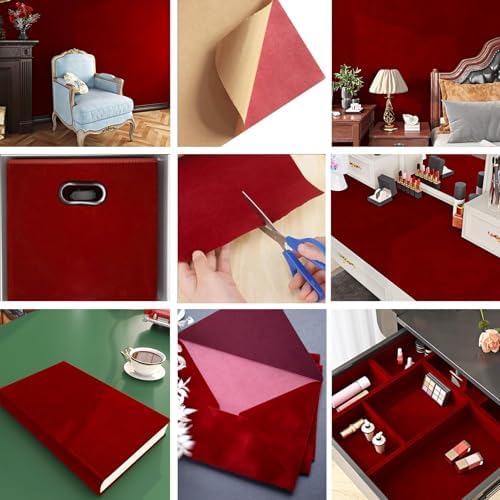 Livelynine Red Velvet Wallpaper Peel and Stick Red Velvet Wrapping Paper Self - Image 3