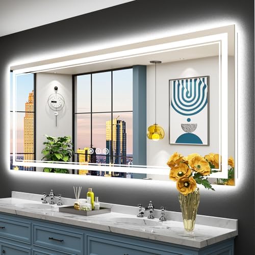 72x32 LED Bathroom Mirror, Backlit & Front Lit Lighted Mirror by Awandee