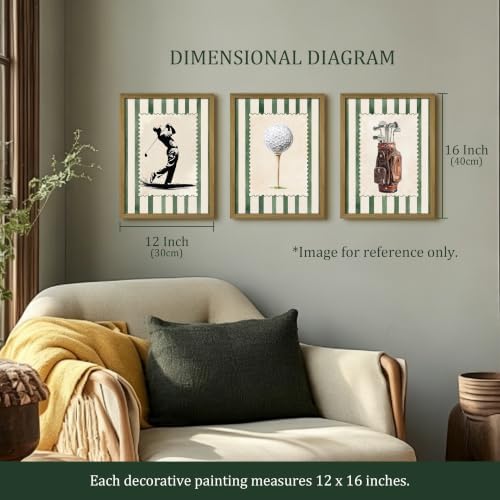 wanyun Vintage Golf Wall Art Set of 3 Canvas, Sports Framed Poster, Neutral - Image 4