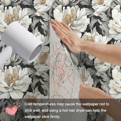 Safiyya Peel and Stick Wallpaper Black and White Floral Contact Paper Peel and - Image 6