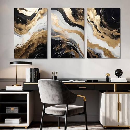 EJPFOGV Triptych Black White Gold Wrapped Canvas Wall Art 24x36 inches x3 - Image 5