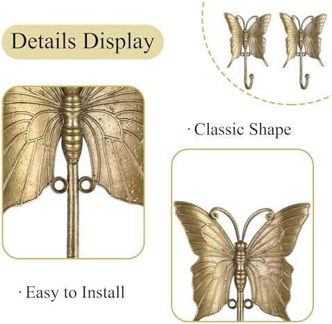 SOFFEE DESIGN 2PCS Gold Butterfly Metal Hooks, Garden Theme Key Holders - Image 6