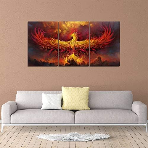 Yetaryy Fantasy Wall Art Canvas Prints Golden Red Burning Phoenix Volcanic - Image 3
