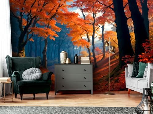 Autumn Orange Yellow Forest Landscape wall murals Woodland Tree Peel and Stick - Image 4