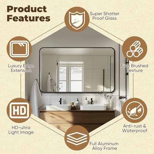 Antok 50x30 Black Metal Framed Bathroom Mirror, Wall Mirror - Image 4