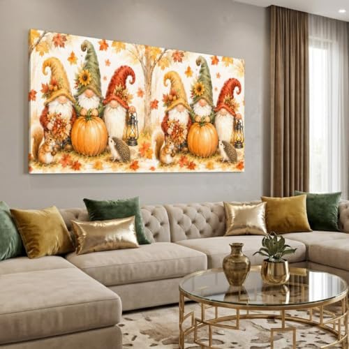 Thanksgiving Gnomes Large Wall Art Fall Pumpkin Squirrel Maple Leaf Countryside - Image 4