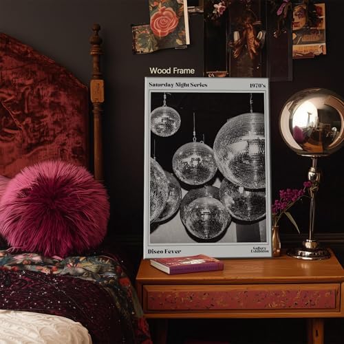 70s Disco Ball Wall Art 20x30in Wooden Framed Vintage Black and White Newspaper - Image 2
