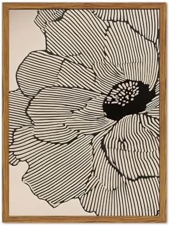 Framed Boho Floral Canvas Wall Art, Neutral Black Flower Pictures Wall Decor by Unknown