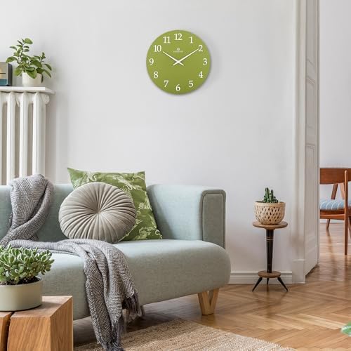 Lafocuse 12 Inch Wooden Minimalist Olive Green Wall Clock Battery Operated - Image 2