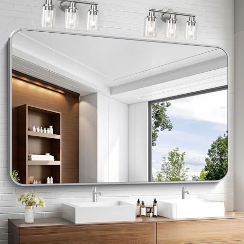 KOCUUY Silver Bathroom Mirror, 60x40 Inch Large Bathroom Mirror by KOCUUY